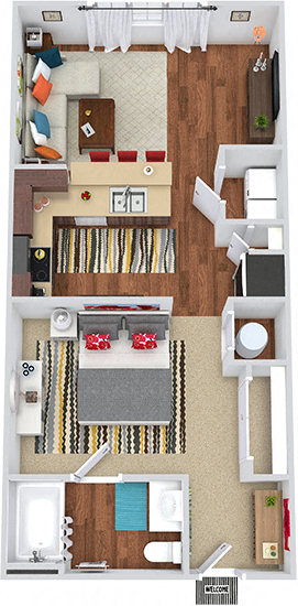 Floor plan for studio, 1 bath, 602 sqft